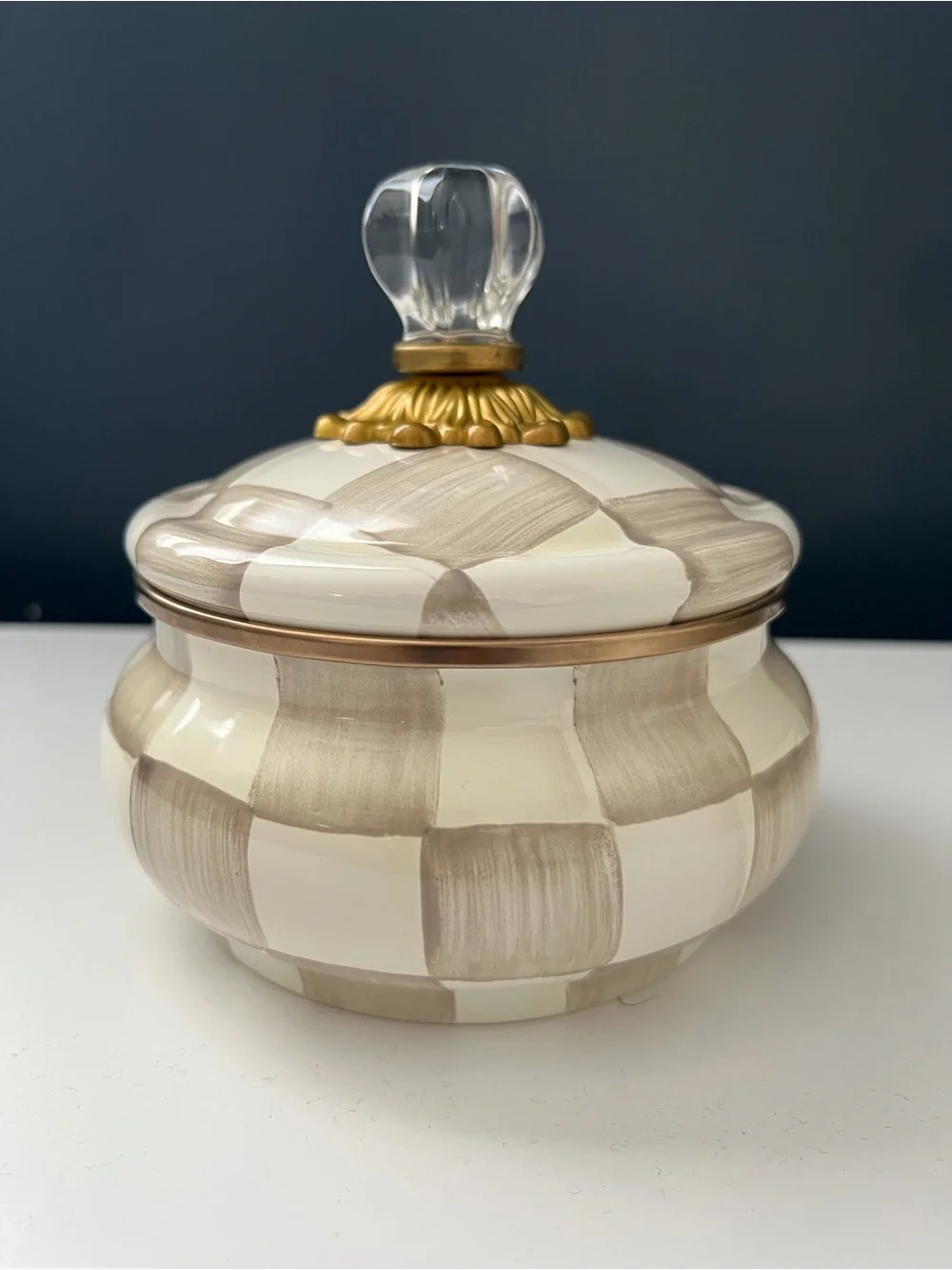 MacKenzie-Childs Cream and Gold Three-Tier Server